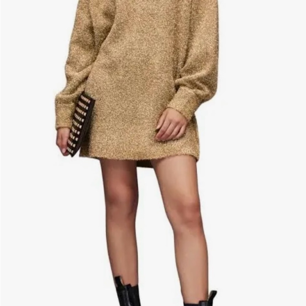 All Saints Tan Bishop Sleeve Sweater Dress